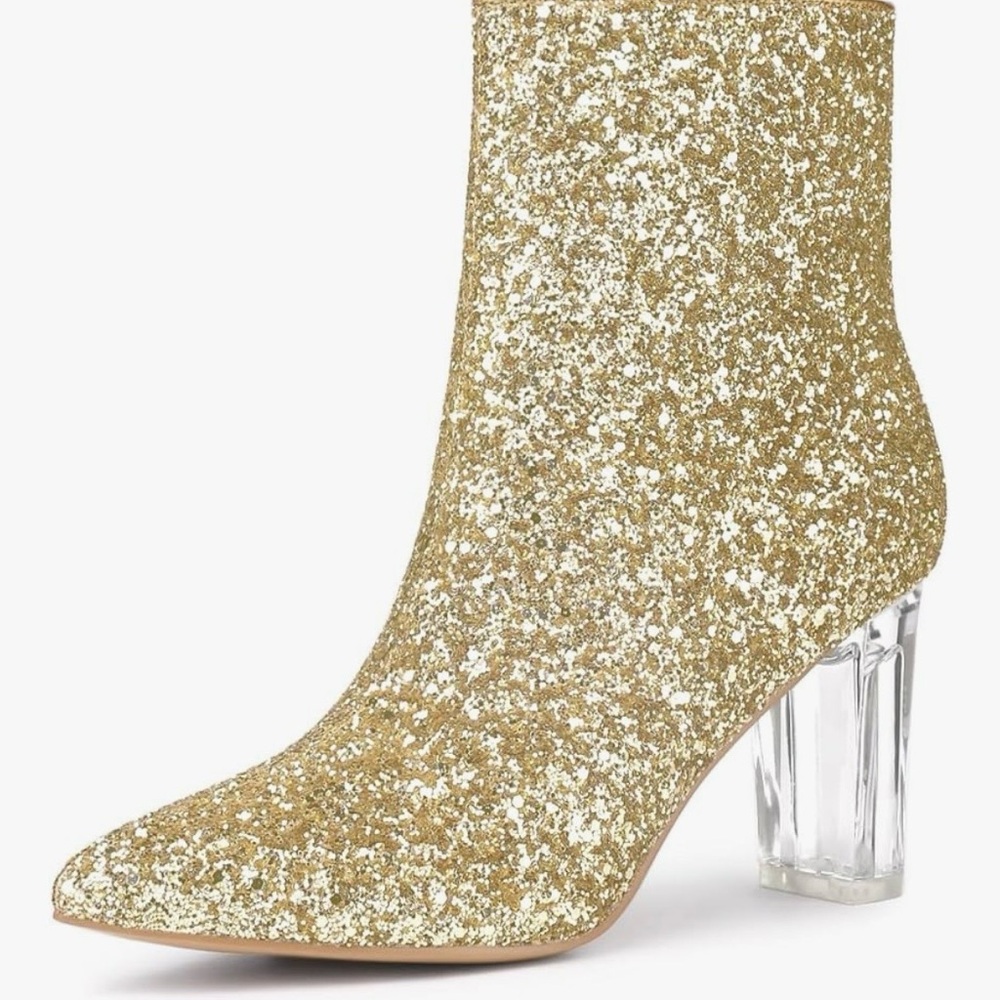 Cape Robbin Gold Glitter Ankle Boot with Clear Block Heel
